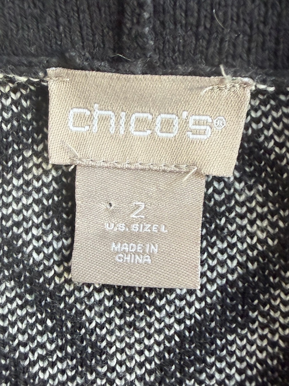 Chico’s Size 2 Black White Southwestern Fringe Open Front Cardigan Sweater Large - Picture 4 of 11